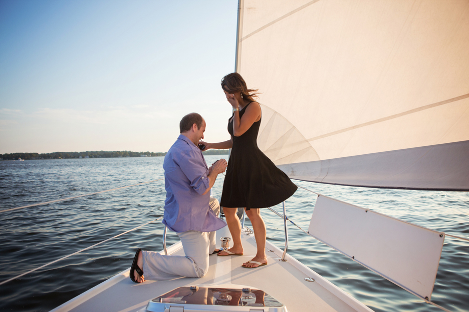 Marriage proposal aboard a yacht with roses