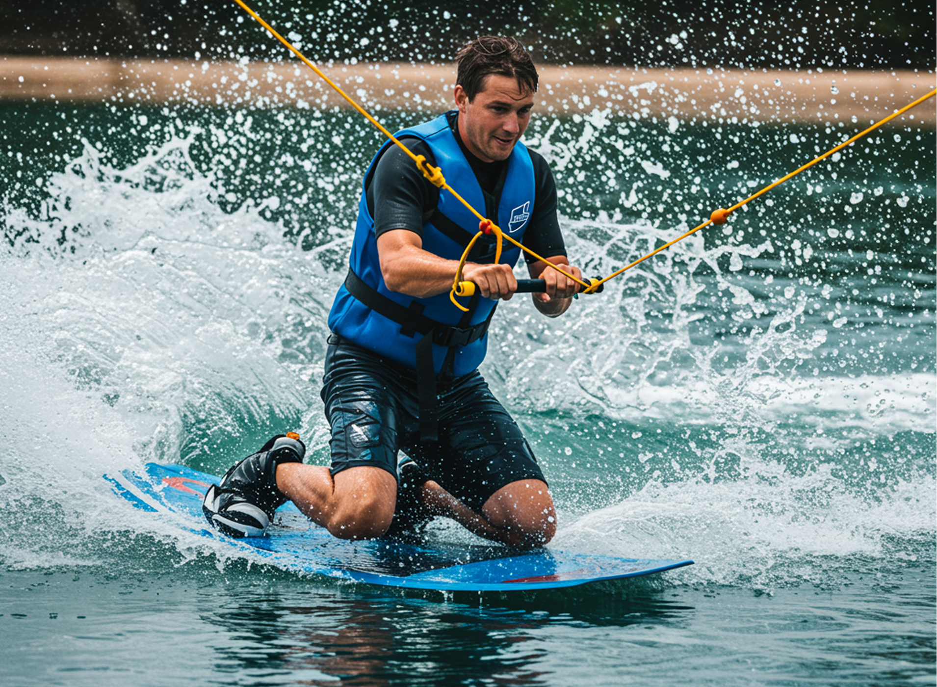 Kneeboarder being towed behind a boat
