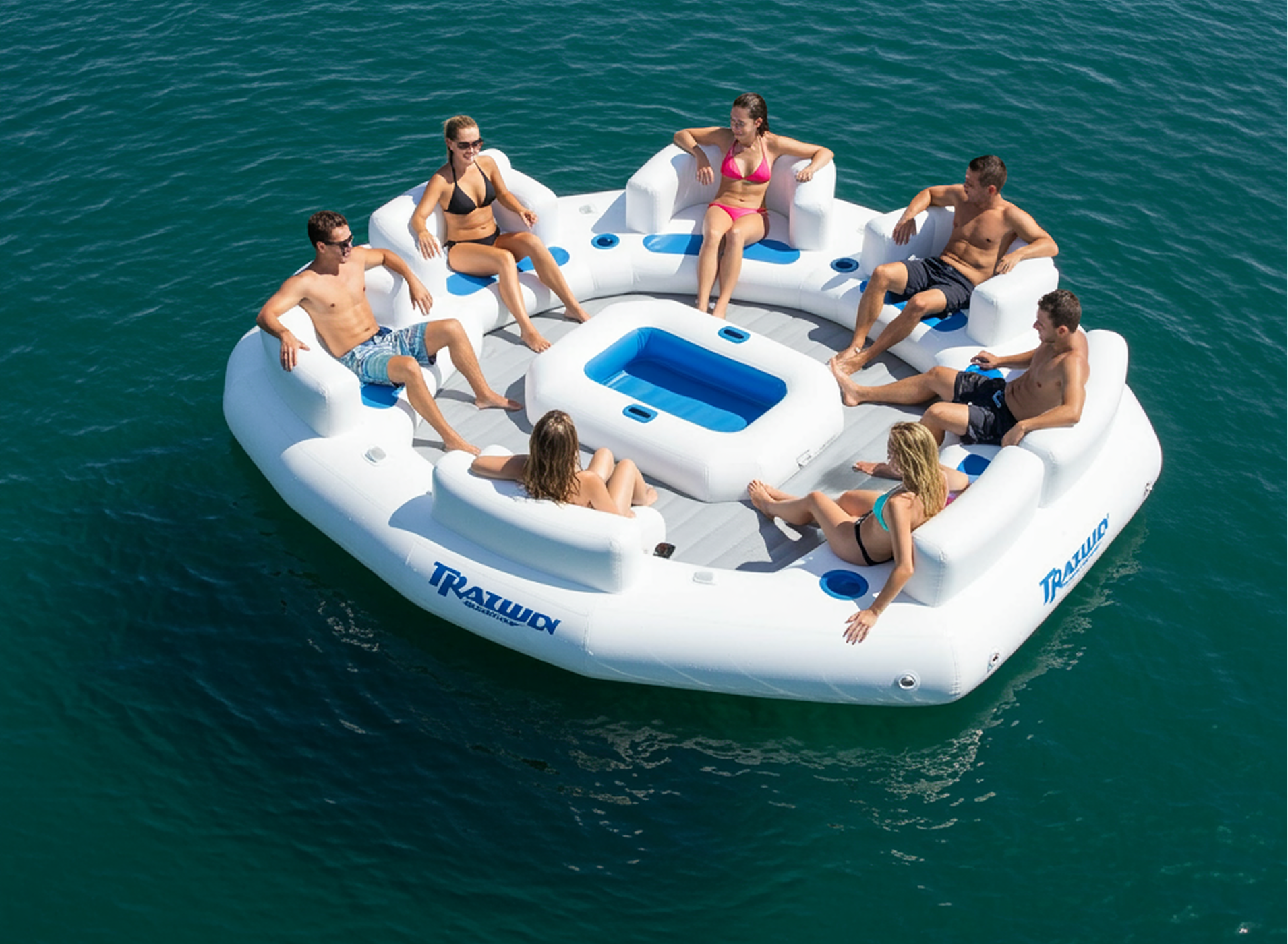 6-person floating lounger with built-in cooler